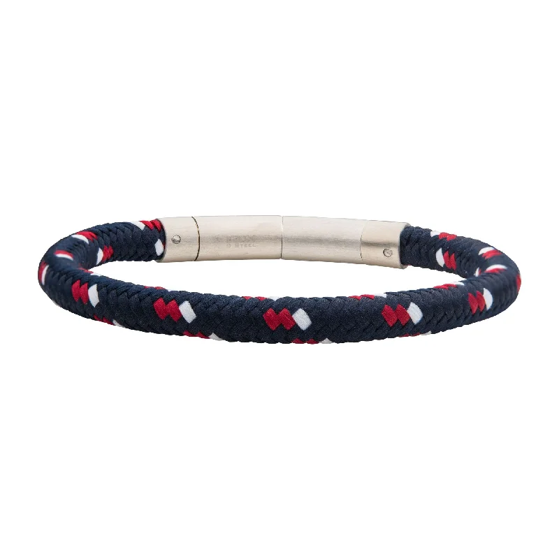 women’s wedding bracelets-6mm Blue, White & Red Nylon Cord Bracelet BRNYLON-BWR