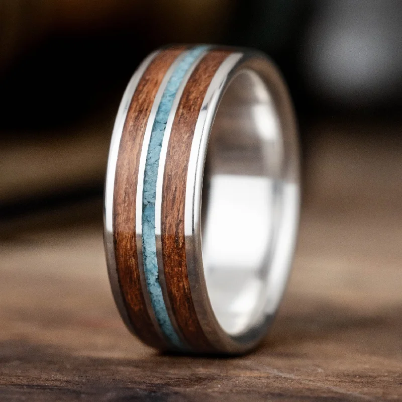 women’s wedding engagement rings-The Arizonan | Men's Silver Wedding Band with Arizona Mesquite Wood & Turquoise