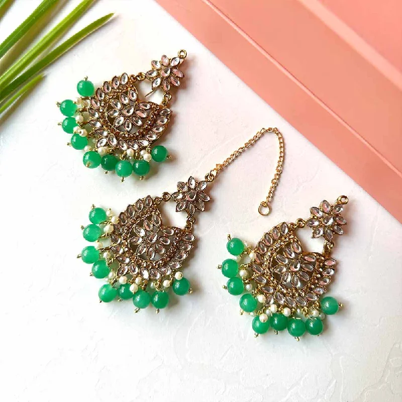 women’s sapphire earrings-Sameera Earrings/Teeka Set (Parrot Green)