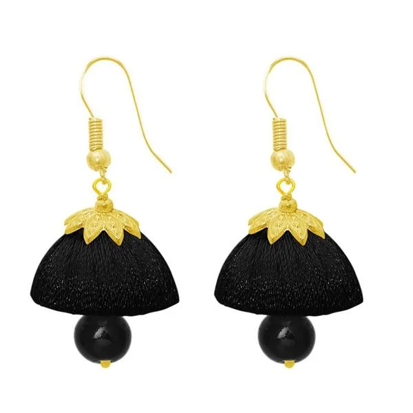 women’s luxury diamond earrings-The99jewel Black Pearl Drop Gold Plated Thread Jhumki