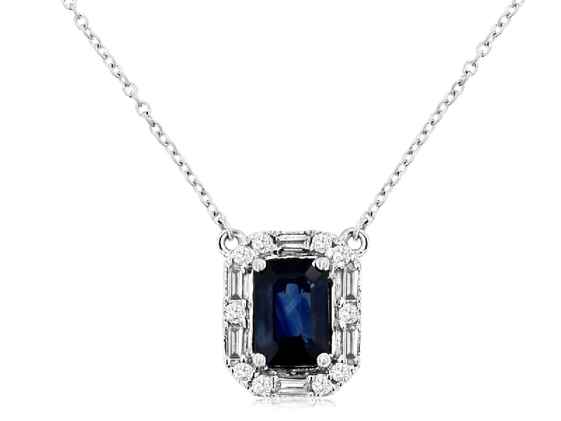 women’s layered gold necklaces-White Gold Sapphire An Diamond Halo Necklace