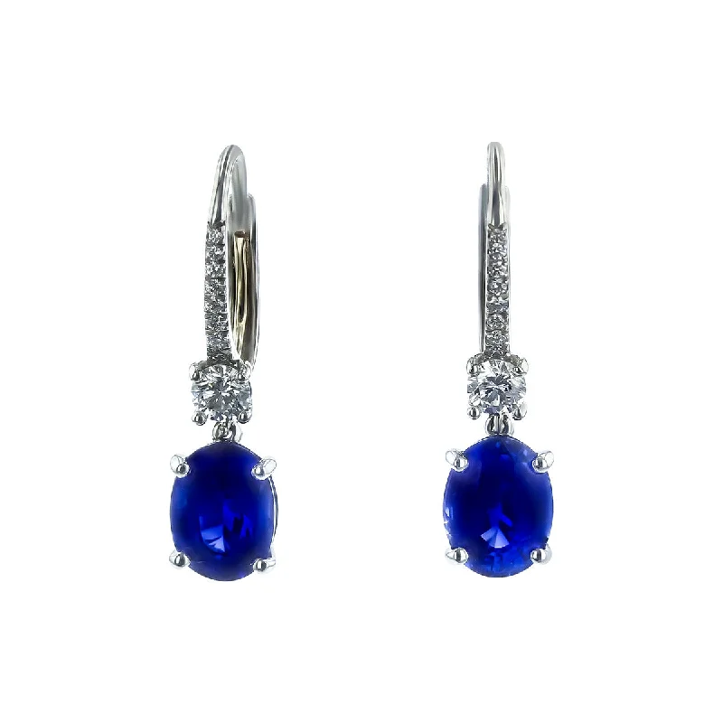 women’s flower earrings-Platinum Sapphire Diamond Earrings