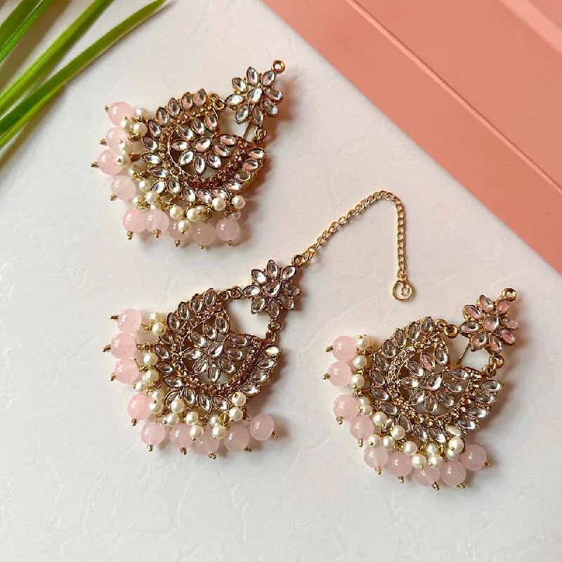 women’s pearl earrings-Sameera Earrings/Teeka Set (Baby Pink)