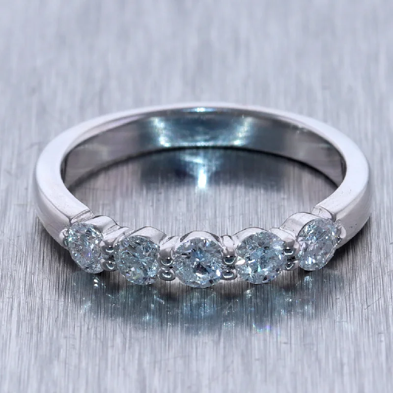 women’s vintage engagement rings-Modern 14k White Gold 0.75ctw Diamond Wedding Band Ring