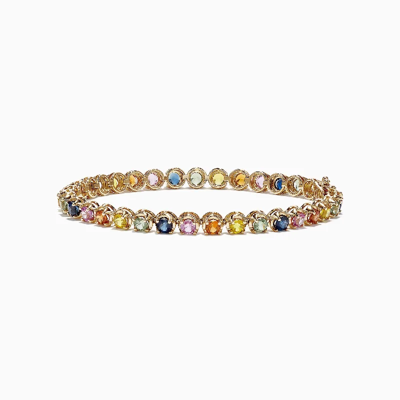 women’s colorful bangles-Watercolors 14K Yellow Gold Multi-Sapphire Tennis Bracelet, 8.05 TCW