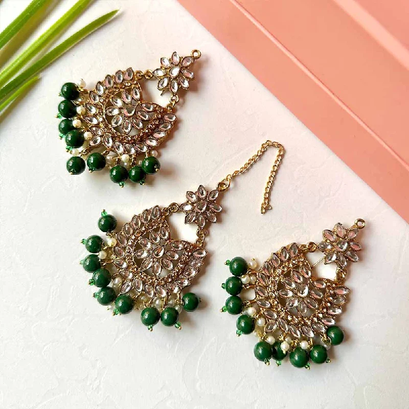 women’s silver earrings-Sameera Earrings/Teeka Set (Green)