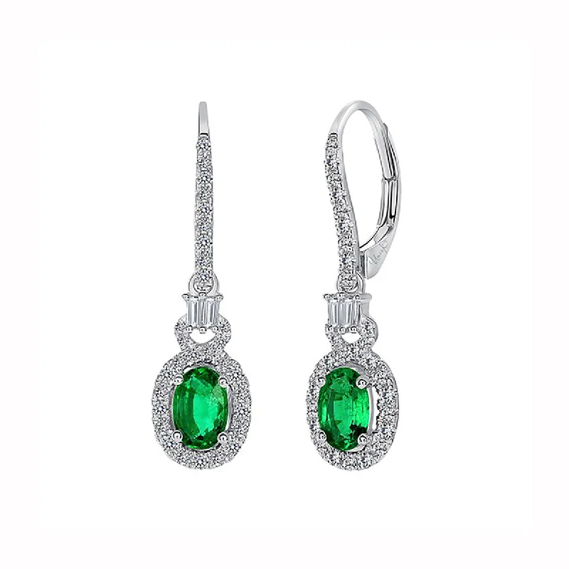 women’s asymmetrical earrings-Oval Emerald Earrings in 18K White Gold