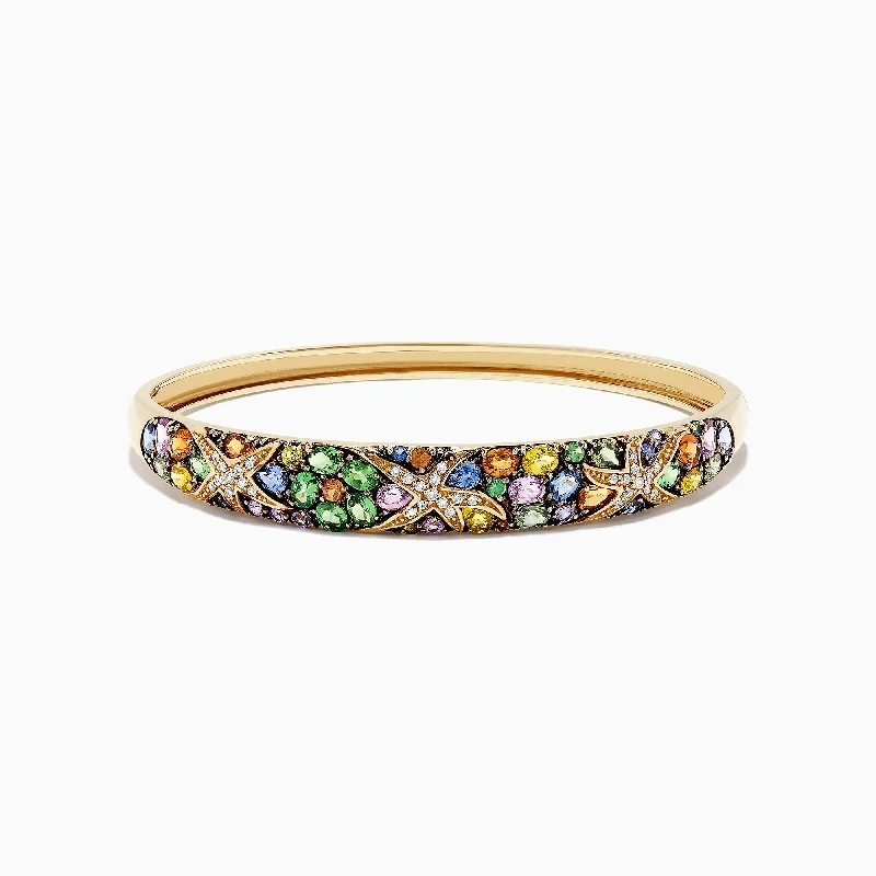 women’s animal-themed bracelets-Watercolors 14K Yellow Gold Multi Sapphire & Diamond Bangle, 7.89 TCW