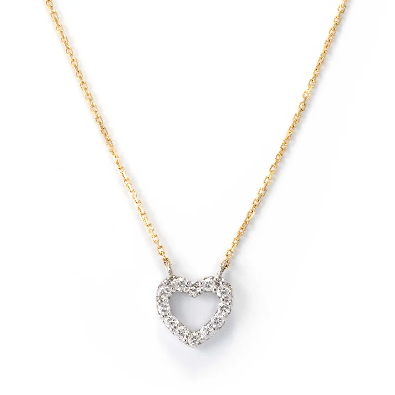 women’s minimalist necklaces-Kid's Small Diamond Heart Necklace, 14K White Gold