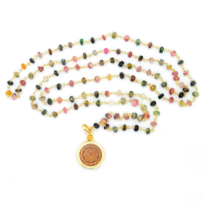 women’s romantic necklaces-Tourmaline Sri Yantra Necklace