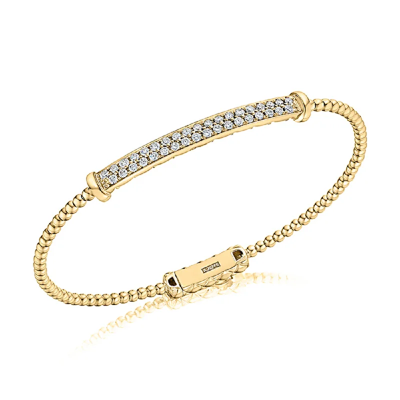 women’s engraved bangles-A. Jaffe 14K Yellow Gold 0.65cttw. Diamond Bar Flexible Bracelet w/ Quilted Detail