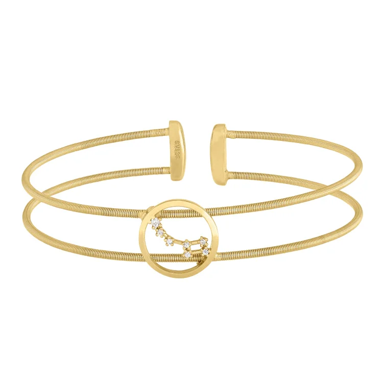 women’s friendship bracelets-Gold Finish Sterling Silver Cable Cuff Constellation Bracelet with Simulated Diamonds - Little Dipper