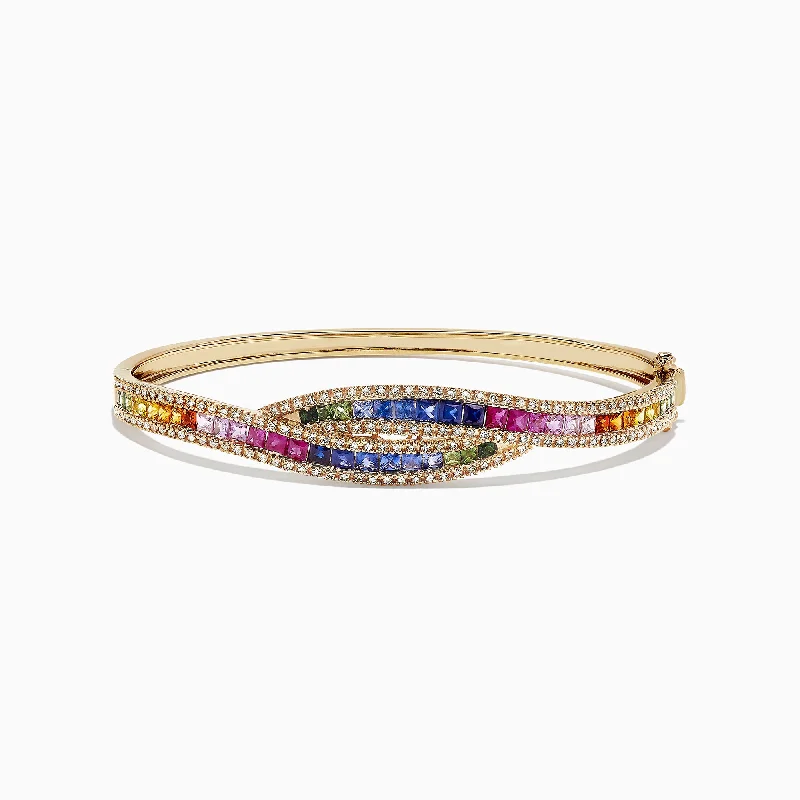 women’s engraved bangles-Watercolors 14K Gold Multi Sapphire and Diamond Bangle, 4.17 TCW