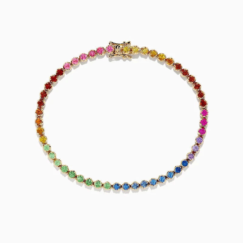 women’s sparkling bangle bracelets-Watercolors 14K Yellow Gold Multi Sapphire Tennis Bracelet