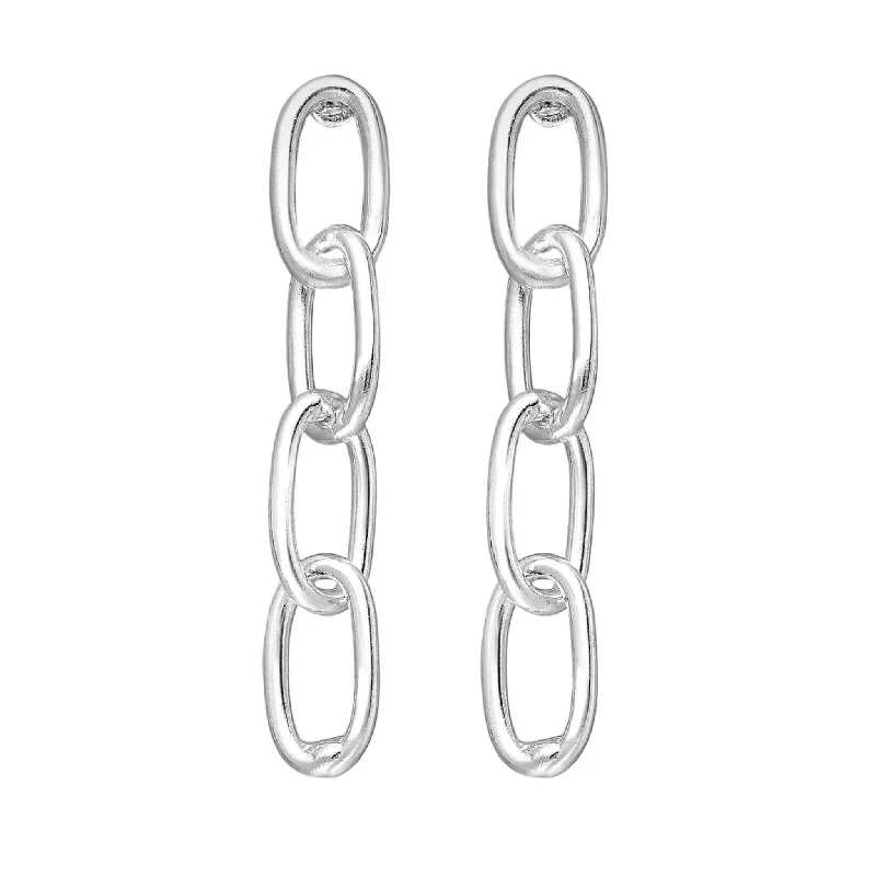 women’s gold earrings-Sterling Silver Chain Link Paperclip Earrings