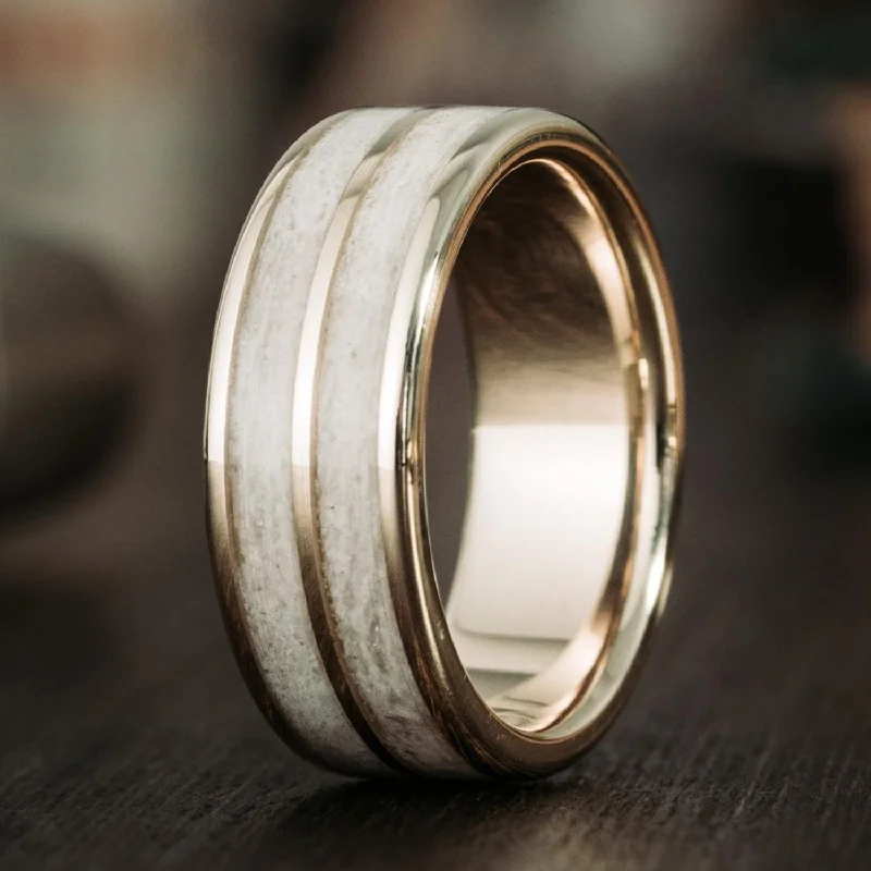 women’s antique engagement rings-The Haywood | Men's Gold Wedding Band with Elk Antler