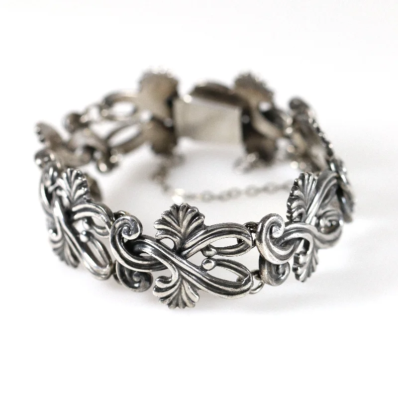 women’s bridal bracelets-Vintage Margot de Taxco Silver Mexican Jewelry | Mid-Century Ornate Handcrafted Bracelet