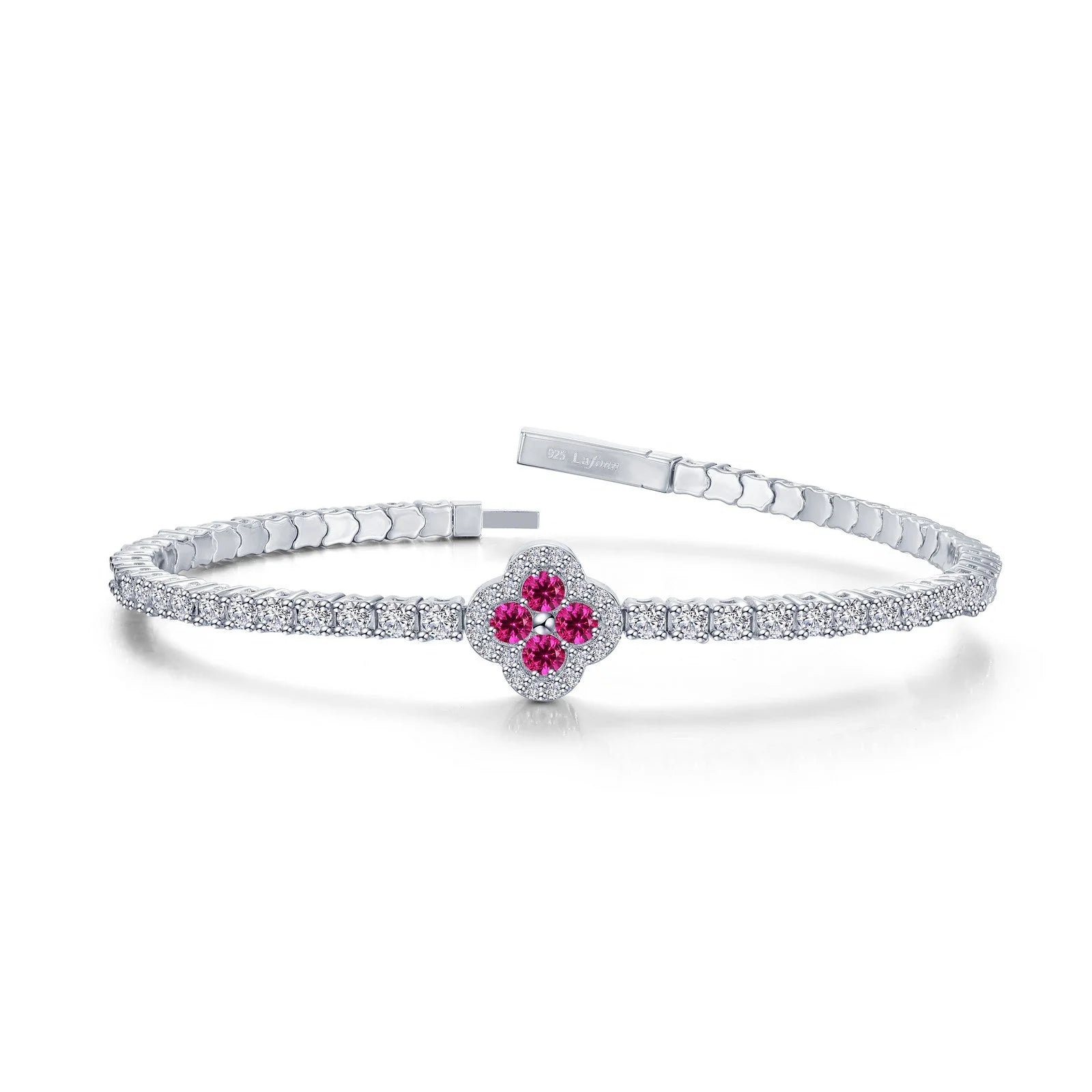 women’s leather cuff bracelets-Lafonn Simulated Diamond & Ruby Clover Flexible Tennis Bracelet B0199CRP68