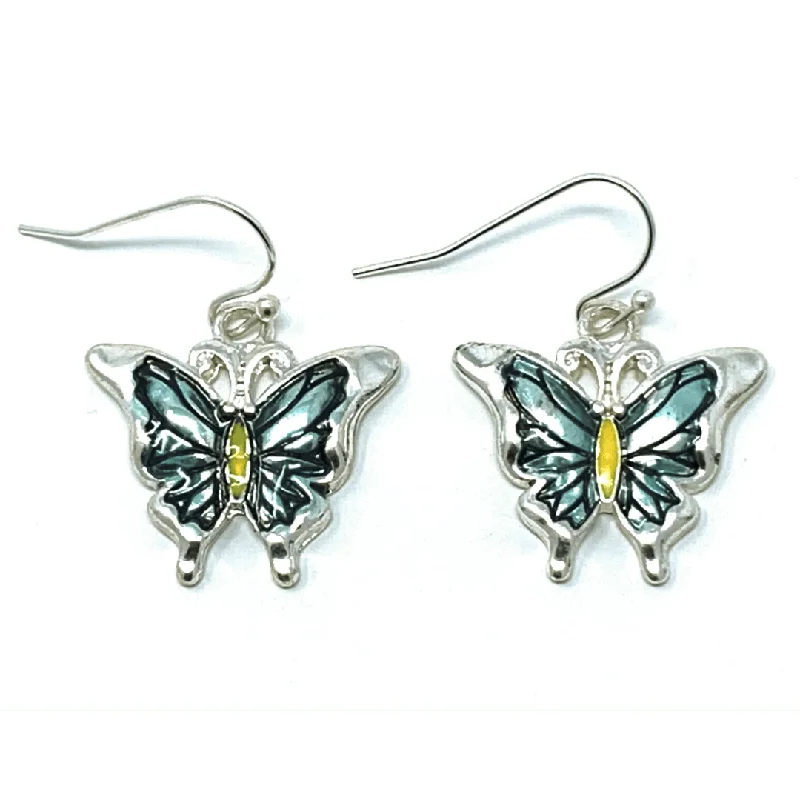 women’s retro earrings-Dangling Silver Butterfly Earrings