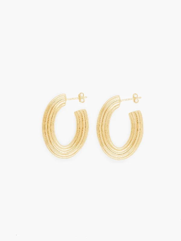 women’s oval earrings-Drop Grooved Hoops