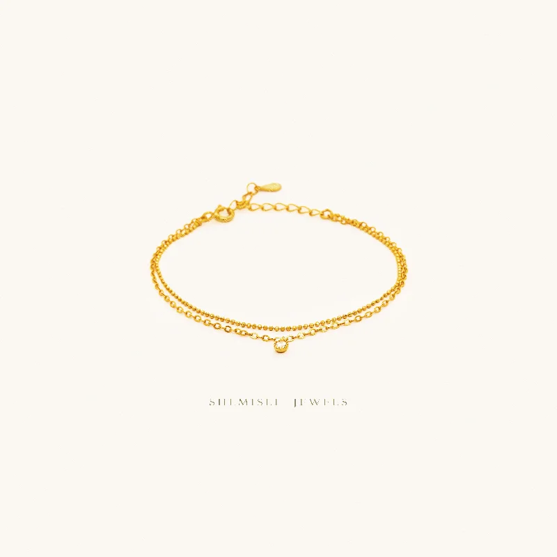 women’s anniversary bracelets-Double Strand Tiny Stone Bracelet, Silver or Gold Plated  (5.75“ + 1.25”) SHEMISLI - SB003