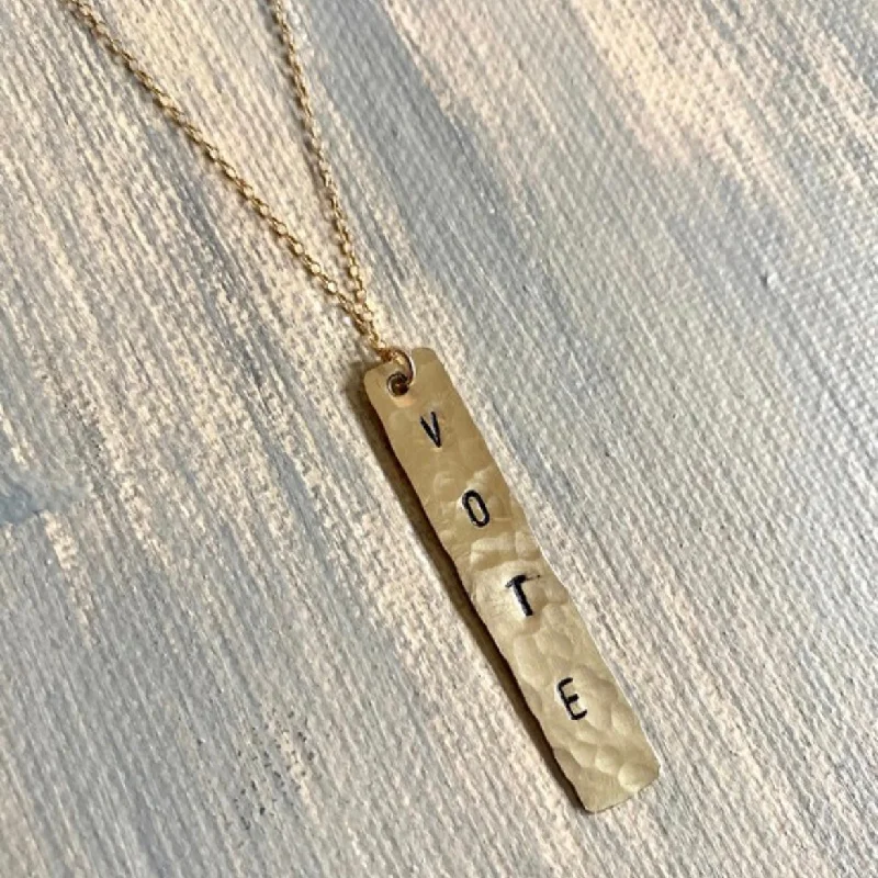 women’s custom necklaces-14kt Gold-Filled Hand Stamped Bar Necklace - Hammered Finish