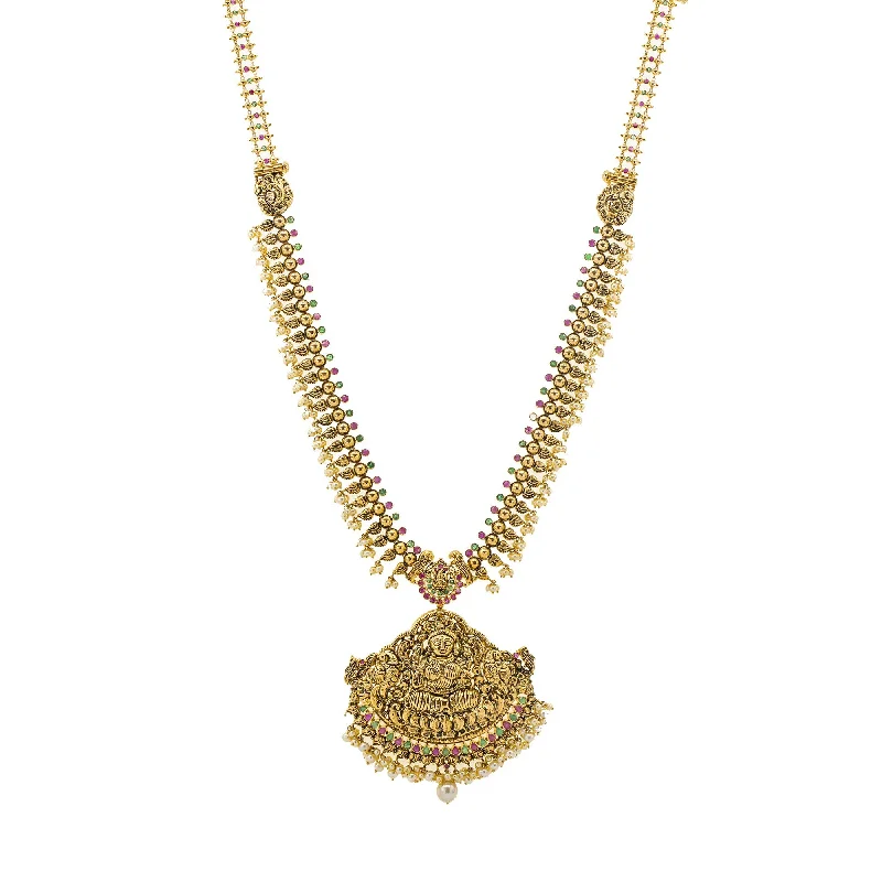 women’s pearl and diamond necklaces-22k Gold Royal Laxmi Antique Necklace