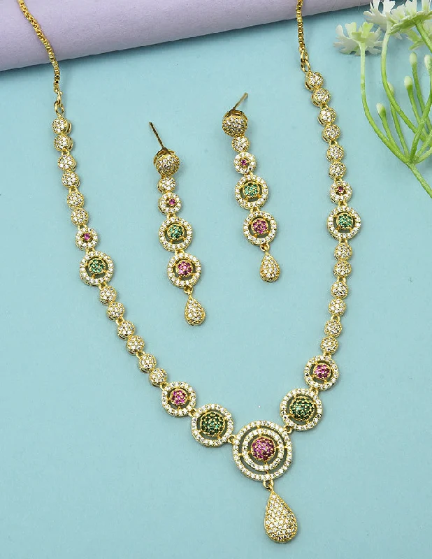 women’s religious necklaces-Designer Zirconia Gold Polish Necklace Set