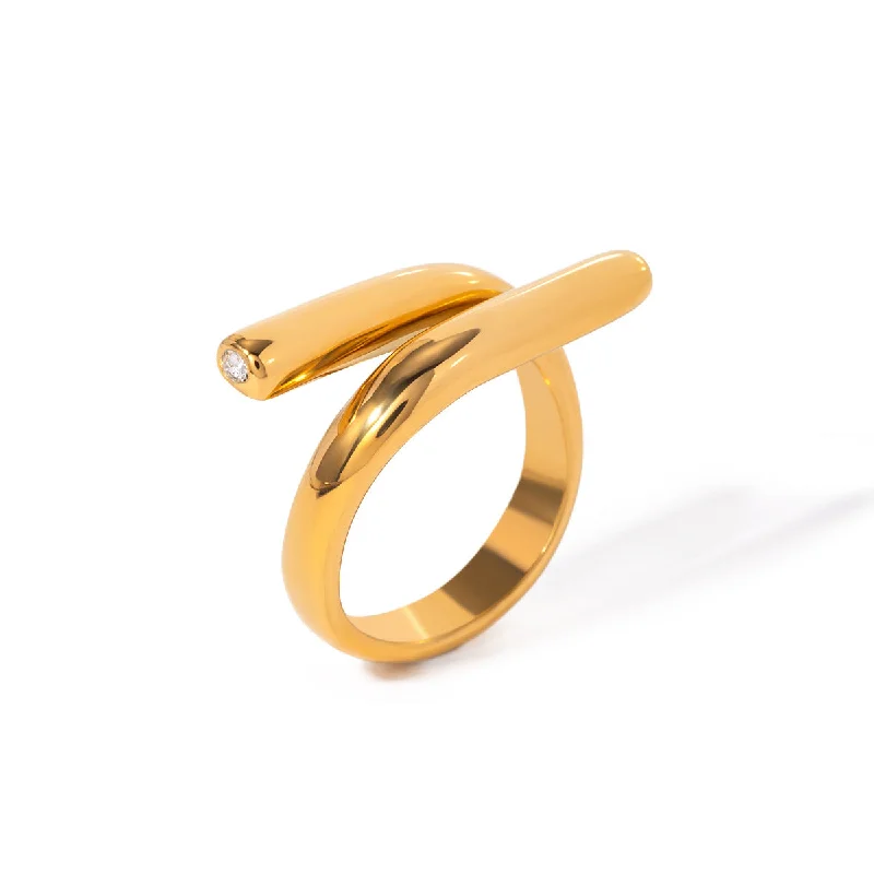 women’s wedding rings-IG Style Asymmetrical Stainless Steel 18K Gold Plated Rings