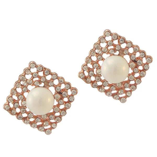 women’s diamond stud earrings-Urbana Glass Pearl Austrian Stone Stud Earrings - 1306811