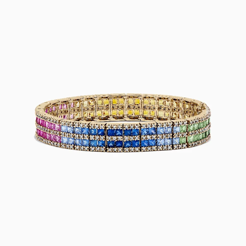 women’s diamond-studded bangles-Watercolors 14K Yellow Gold Multi Sapphire and Diamond Bracelet