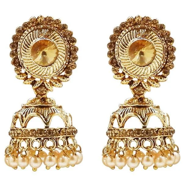 women’s square earrings-Kriaa Gold Plated Stone And Pearl Jhumki Earring - 1311310B