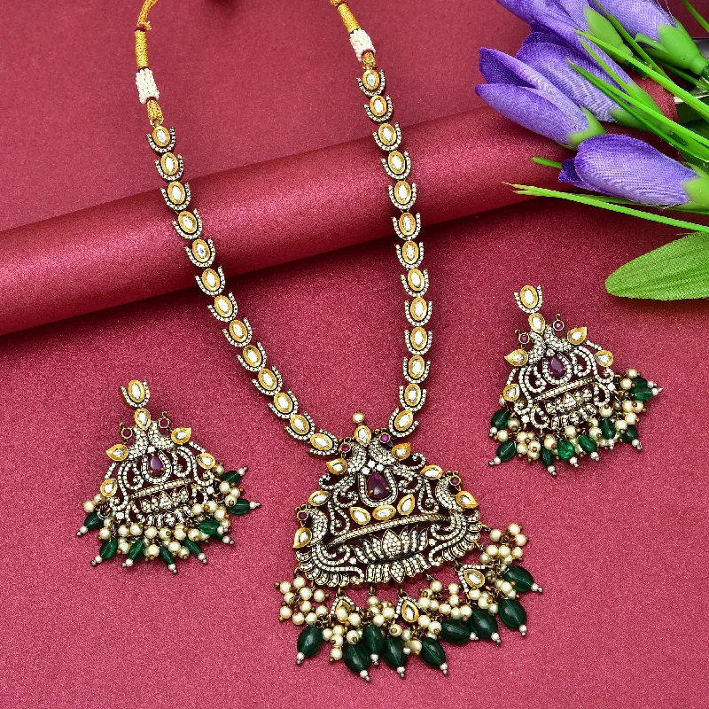 women’s diamond necklaces-Zirconia Peacock Design Victorian Necklace Set