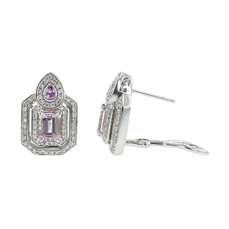 women’s matching earrings-Morganite, Pink Sapphire and Diamond Earrings