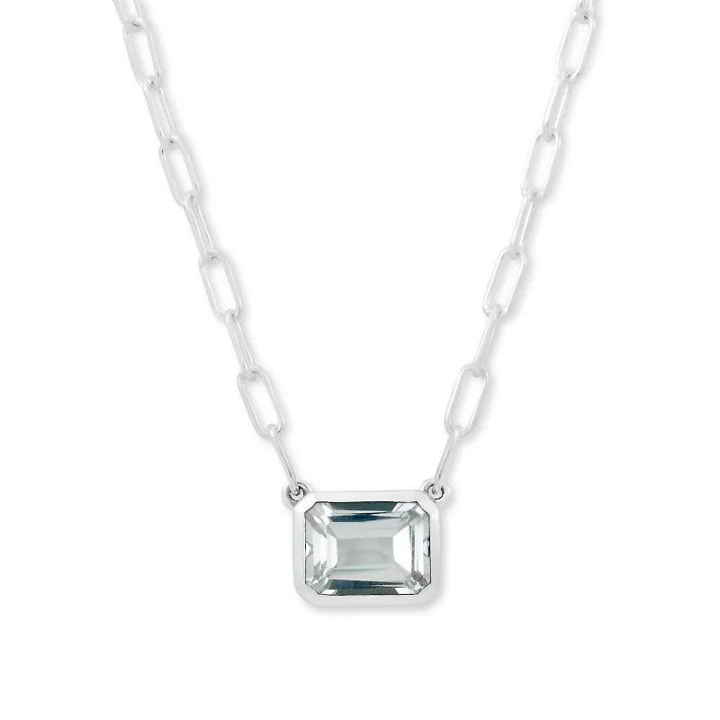 women’s custom engraved pendants-Rectangular White Topaz Necklace, Sterling Silver