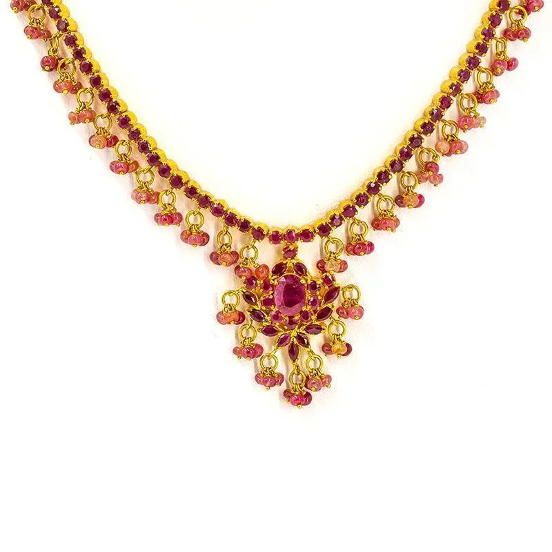 women’s moon necklaces-22K Gold Necklace and Earrings Set W/ Rubies