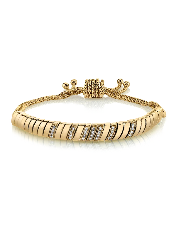 women’s gold bracelets-Snake Link Bracelet - White Diamond / 14k Yellow Gold