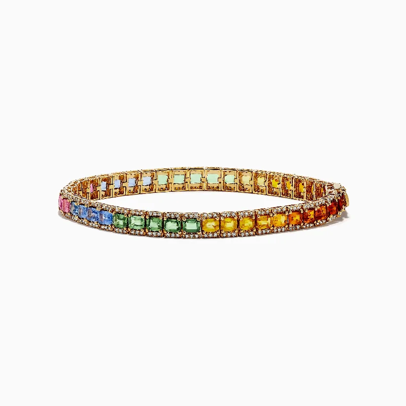 women’s trendy bangles-Watercolors 14K Yellow Gold Multi Sapphire and Diamond Bracelet