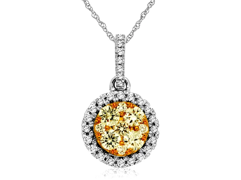 women’s gold-plated pendant necklaces-White Gold Yellow/White DIamond Halo Necklace