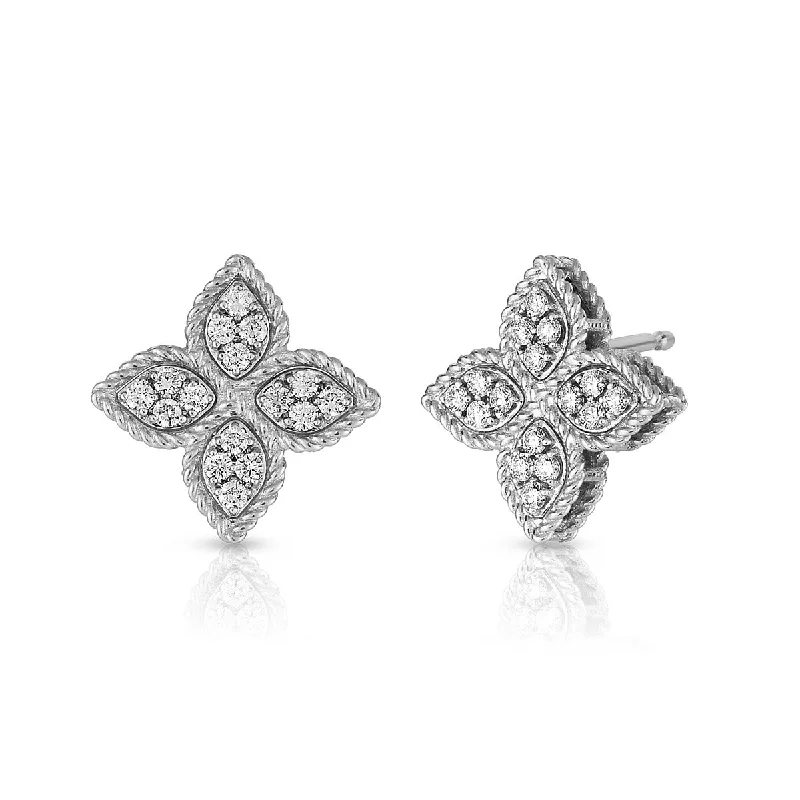 women’s butterfly earrings-Medium Princess Flower Diamond Stud Earrings