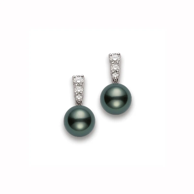 women’s handmade earrings-Morning Dew Black South Sea Cultured Pearl Earrings ‚Äì 18K White Gold