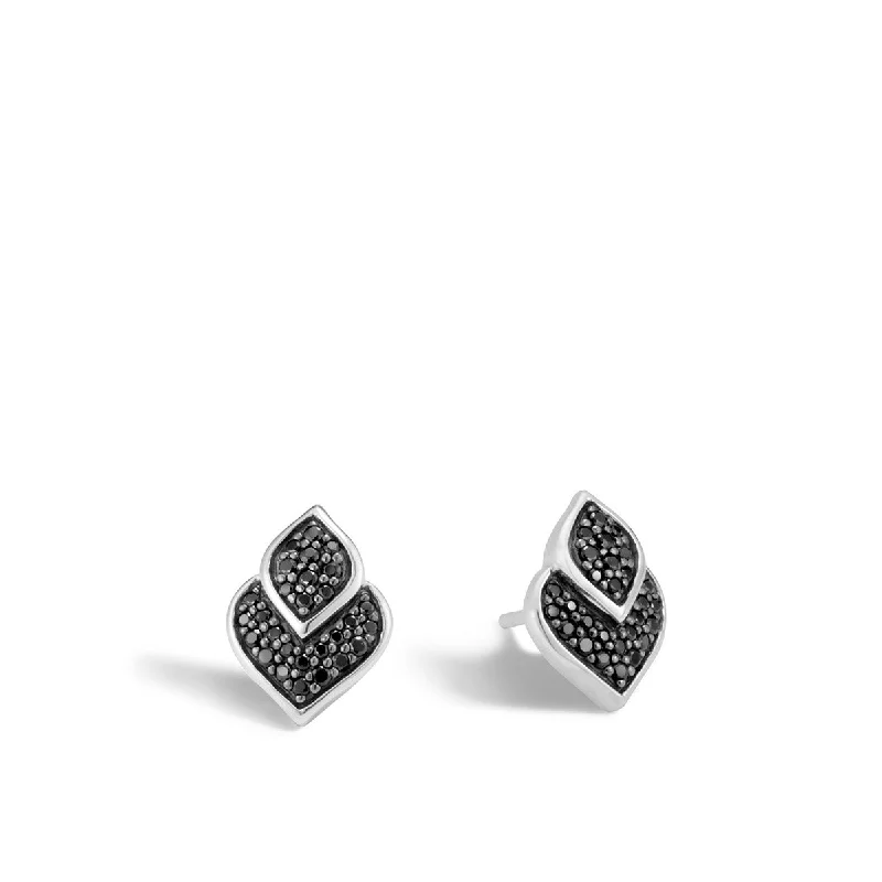 women’s square earrings-Legends Naga Silver Stud Earrings with Black Sapphire