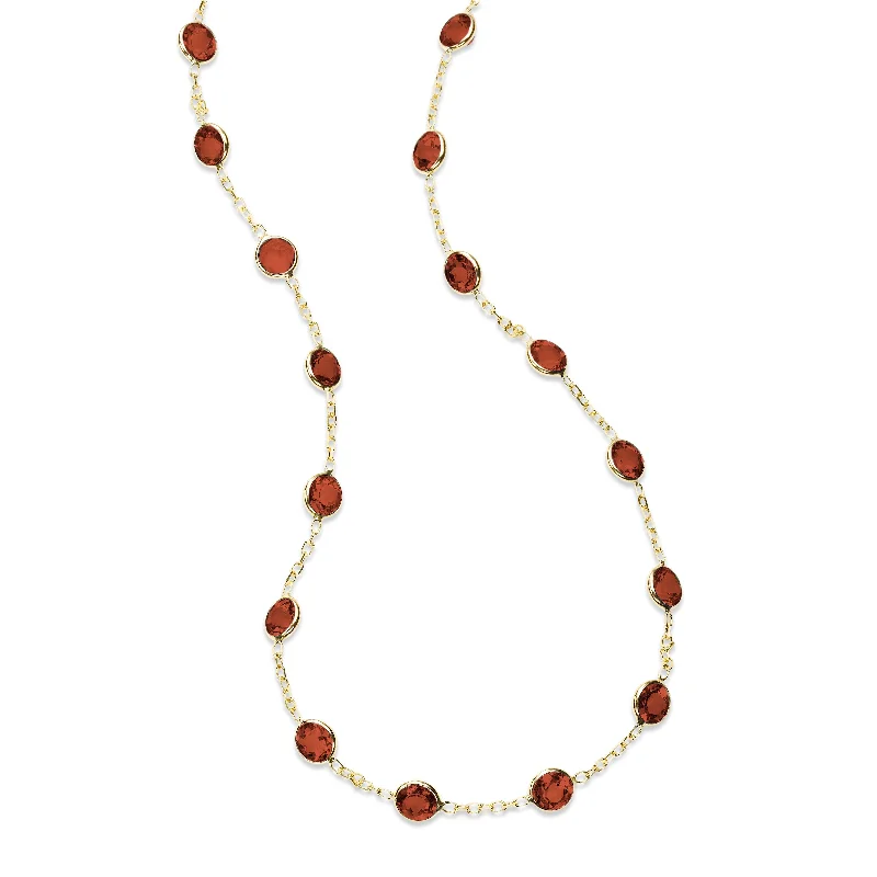 women’s zodiac necklaces-Bezel Set Garnet Station Necklace, 18 Inches, 14K Yellow Gold