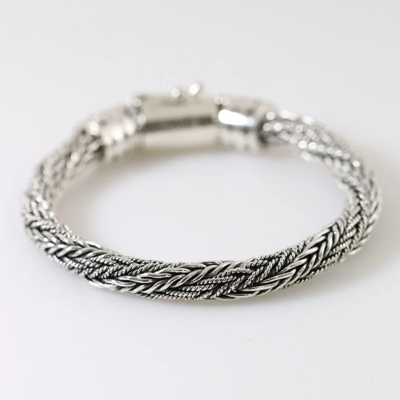 women’s thin wire bracelets-Vintage Modernist Silver Jewelry | Twisted Wheat Link Bracelet