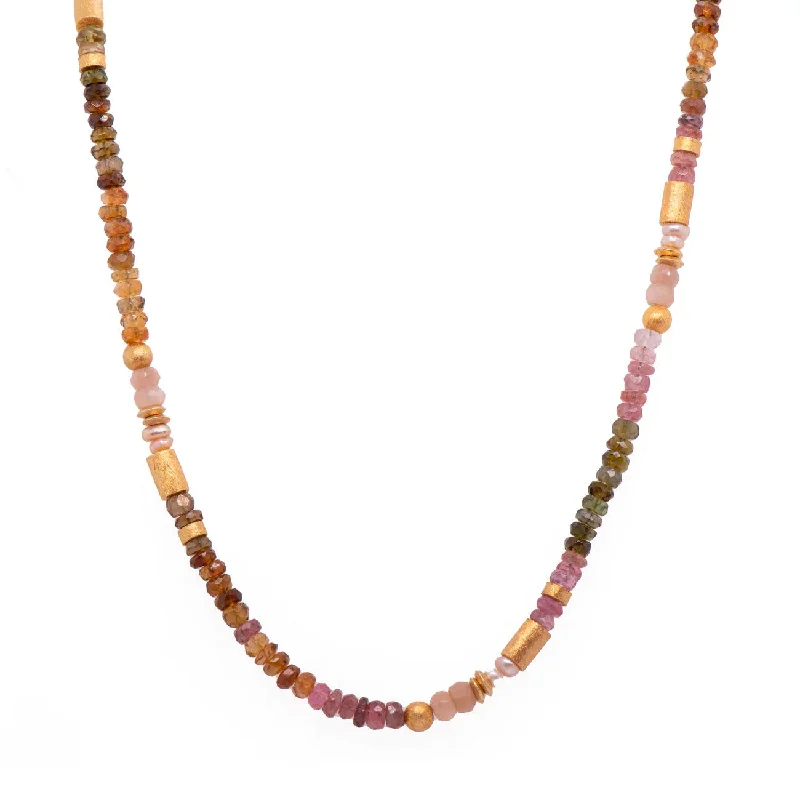 women’s minimalist chain necklaces-Tourmaline, Moonstone and Pearl Necklace, 24 Karat Vermeil