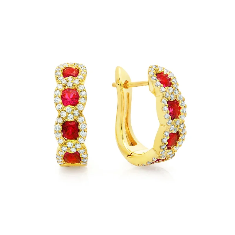 women’s custom earrings-Fana Curb Link Ruby and Diamond Hoop Earrings