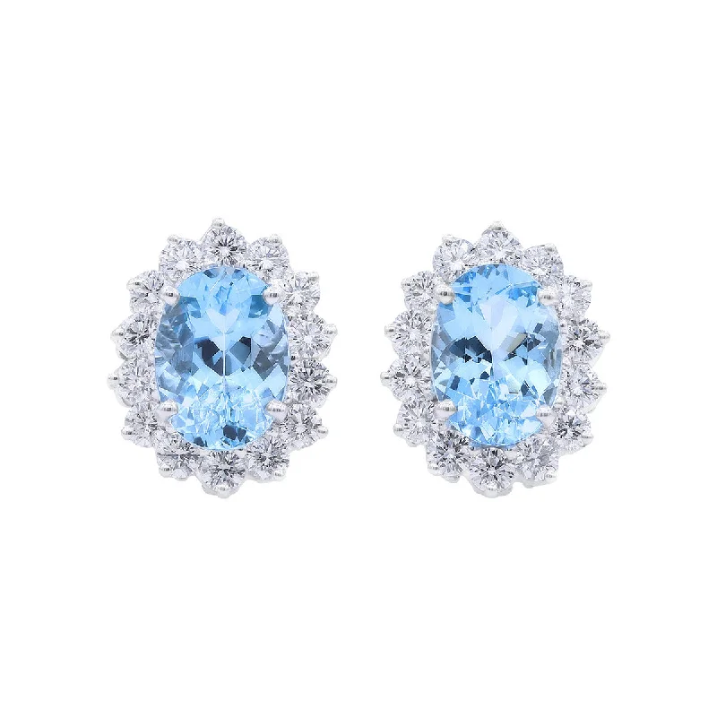 women’s star earrings-Platinum Aquamarine and Diamond Earrings