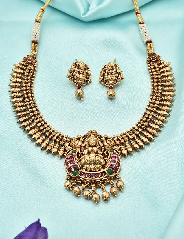 women’s celestial necklaces-Designer Matt Lakshmi Devi Kempu Necklace Set