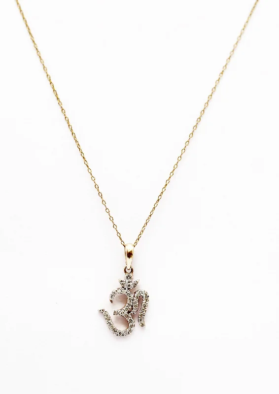 women’s layered necklaces-Diamond and 14Kt Gold OM Pendant Necklace -16in