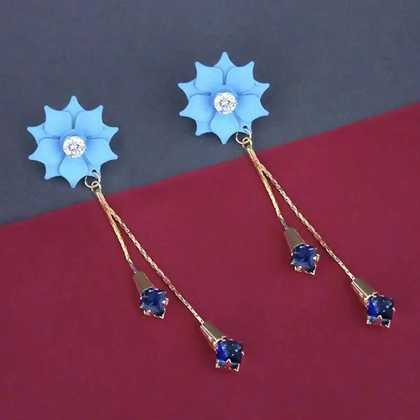 women’s sapphire earrings-Urthn Blue Floral Austrian Stone Dangler Earrings  - 1315704D